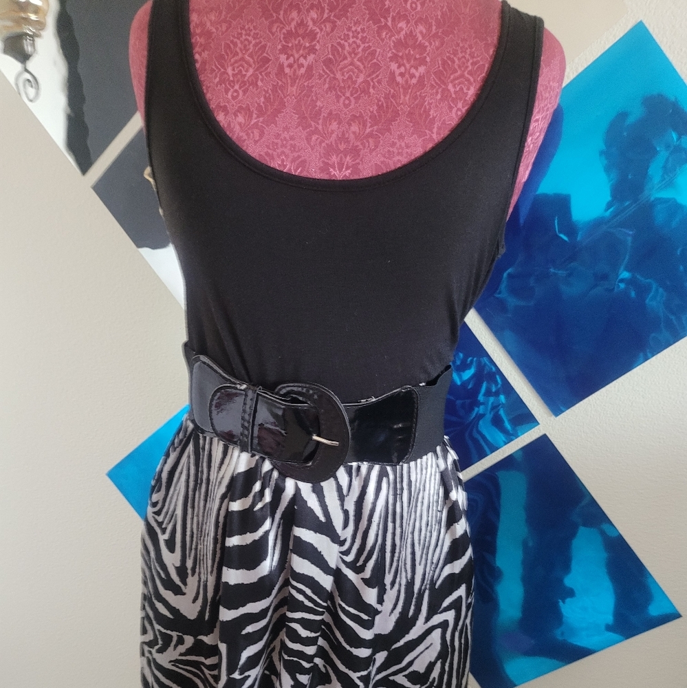 Cute zebra mini dress summer dress with belt